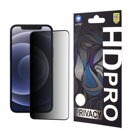 Lito HD Pro Privacy -näytönsuoja Apple iPhone 12 / 12 Pro -puhelimelle, karkaistu lasi, täysiliimainen