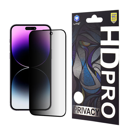 Privacy-suojakalvo Lito HD Pro Apple iPhone 14 Pro Maxille, karkaistu lasi, täysi liima