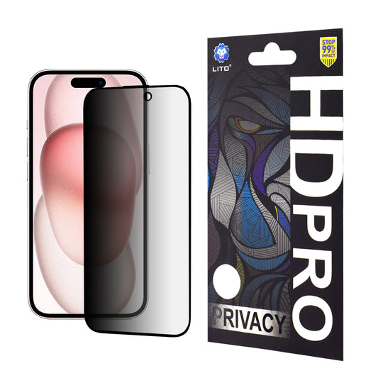 Lito HD Pro -näytönsuoja Apple iPhone 15:lle, suojattu lasi, täysiliimainen