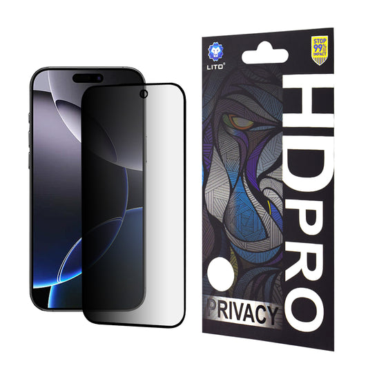 Näytönsuoja Privacy Lito HD Pro Apple iPhone 16 Pro Maxille, Karkaistu lasi, Täysi liima
