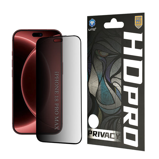 Näytönsuoja Privacy Lito HD Pro Apple iPhone 18 Pro Maxille, Karkaistu lasi, Täysi liima