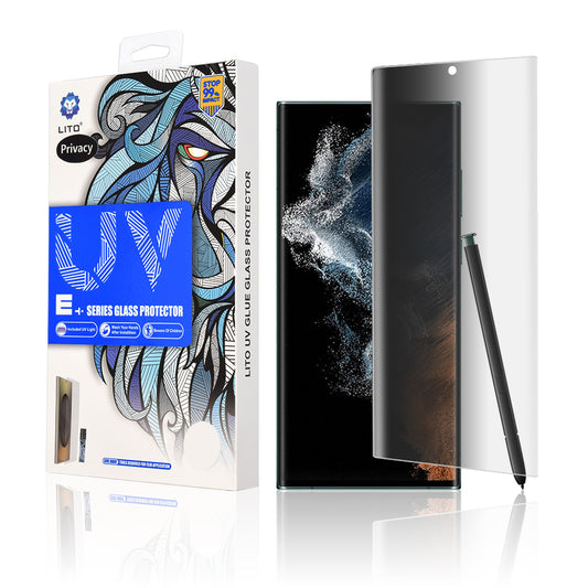 Lito Privacy -näytönsuoja Samsung Galaxy S22 Ultra 5G S908:lle, karkaistu lasi, UV-liima, 3D