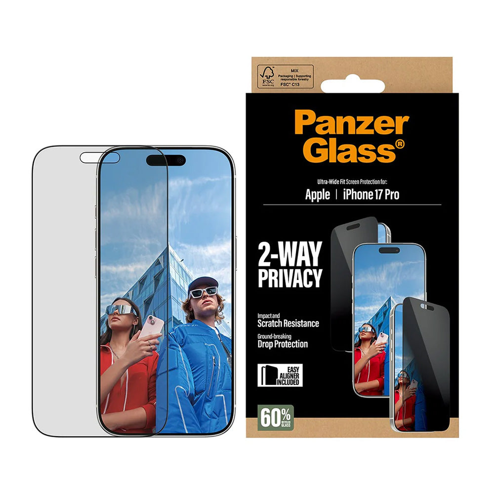 Näytön suojakalvo Privacy PanzerGlass Ultra-Wide Fit 2-Way EasyAligner Apple iPhone 17 Prolle, Karkaistu lasi, Täysliima