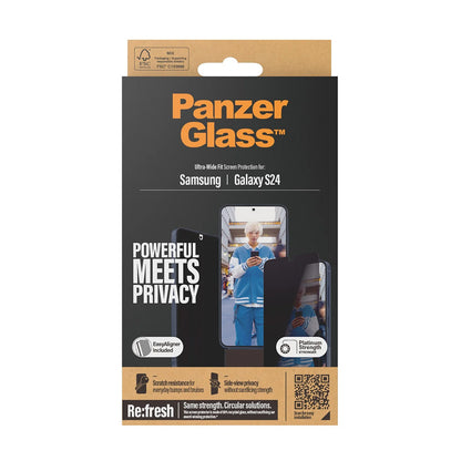 Näytönsuoja Privacy PanzerGlass Ultra-Wide Fit EasyAligner Samsung Galaxy S24 S921:lle, Karkaistu lasi, Täysliima