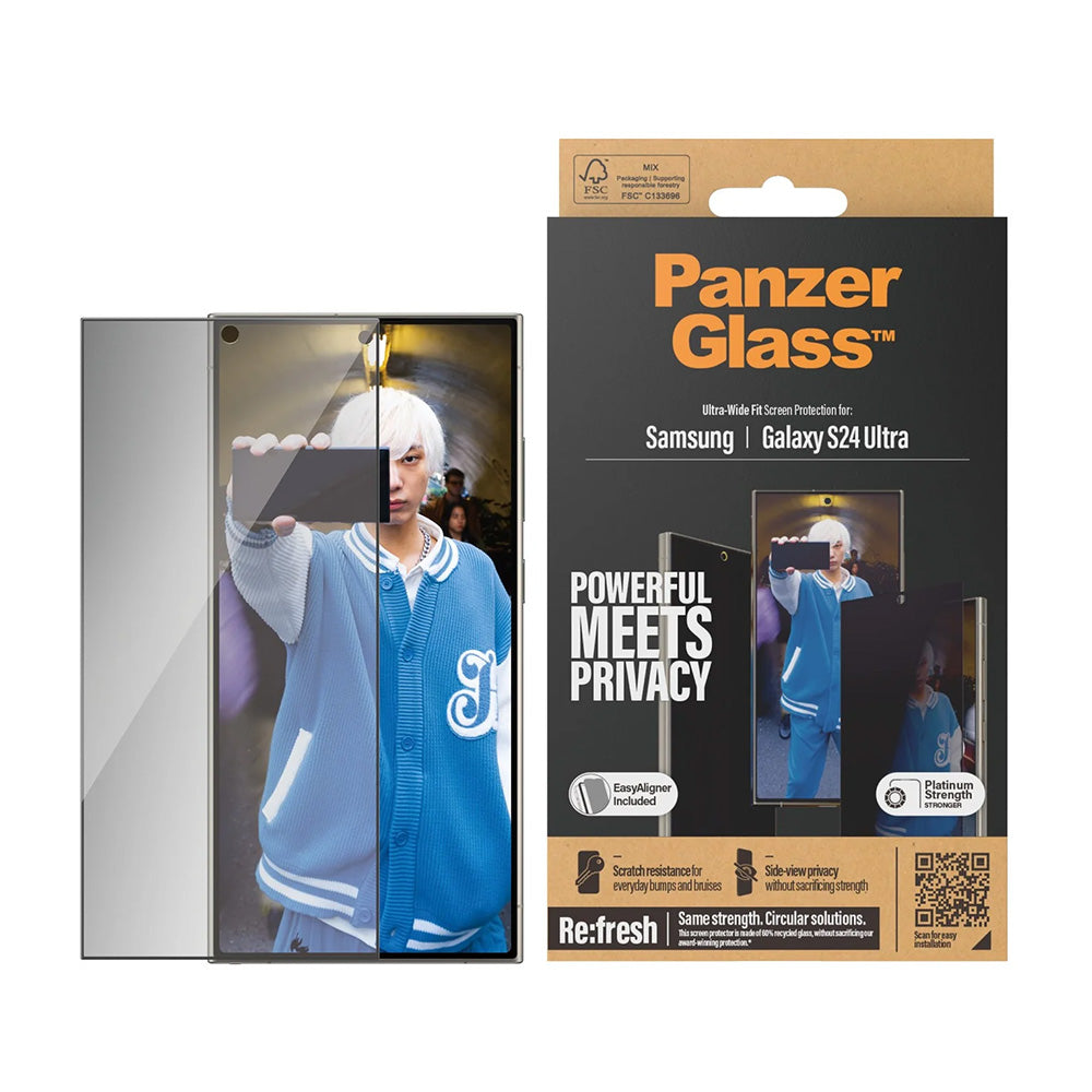 Privacy PanzerGlass Ultra-Wide Fit EasyAligner -näytönsuojakalvo Samsung Galaxy S24 Ultra S928:lle, karkaistu lasi, täysliima