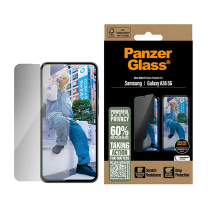 Privacy PanzerGlass Ultra-Wide Fit -näytönsuojakalvo Samsung Galaxy A36 A366 -puhelimelle, karkaistu lasi, täysliima