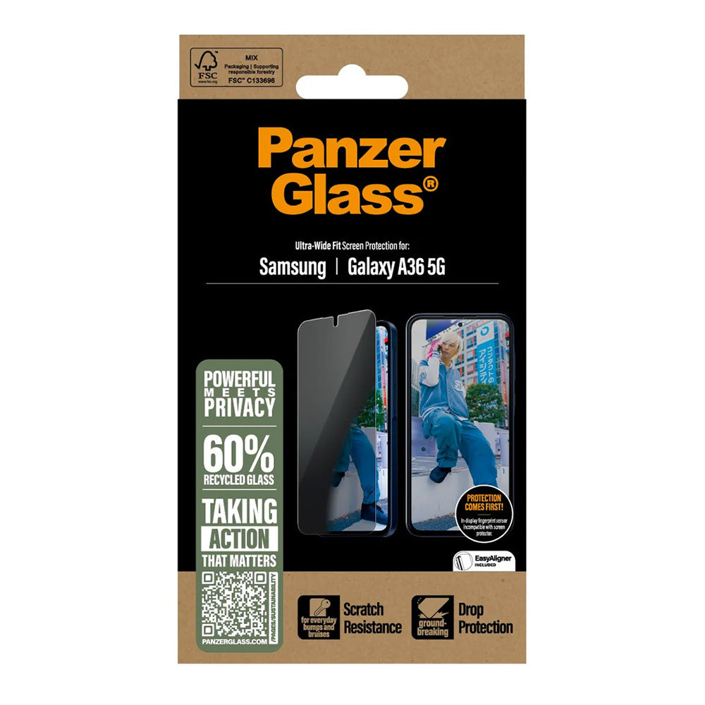Privacy PanzerGlass Ultra-Wide Fit -näytönsuojakalvo Samsung Galaxy A36 A366 -puhelimelle, karkaistu lasi, täysliima