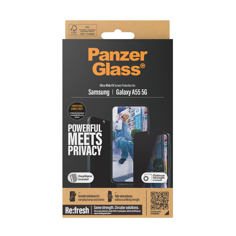 Näytönsuoja Privacy PanzerGlass Ultra-Wide Fit Samsung Galaxy A55 5G A556:lle, Karkaistu lasi, Full Glue