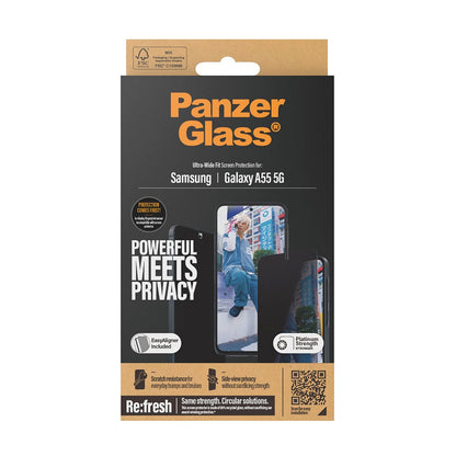 Näytönsuoja Privacy PanzerGlass Ultra-Wide Fit Samsung Galaxy A55 5G A556:lle, Karkaistu lasi, Full Glue