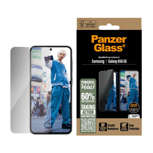 Näytön suojakalvo Privacy PanzerGlass Ultra-Wide Fit Samsung Galaxy A56 A566 varten, Karkaistu lasi, Full Glue