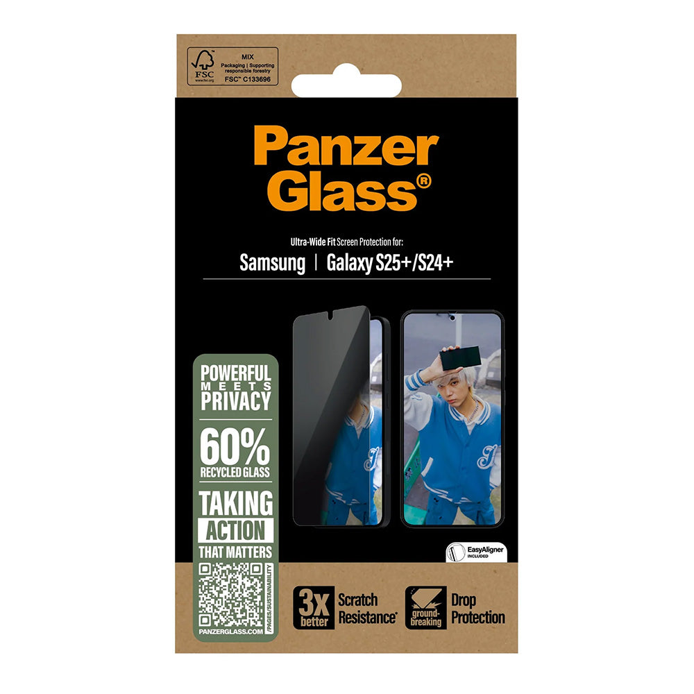 Privacy PanzerGlass Ultra-Wide Fit -näytönsuojakalvo Samsung Galaxy S25+ S936 / S24+ S926 -puhelimille, karkaistu lasi, täysliima
