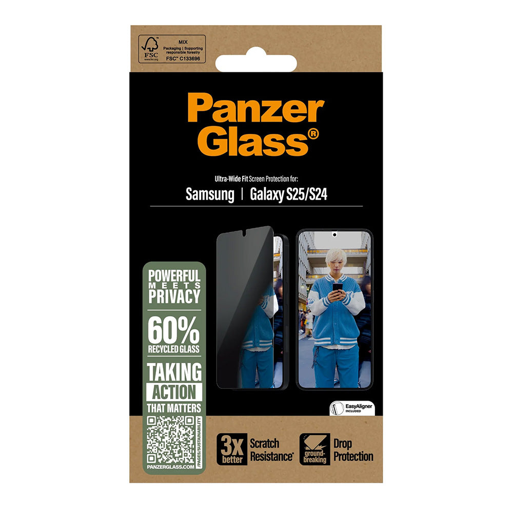 Privacy PanzerGlass Ultra-Wide Fit -näytönsuojakalvo Samsung Galaxy S25 S931 / S24 S921 -puhelimille, karkaistu lasi, täysliima