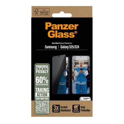 Privacy PanzerGlass Ultra-Wide Fit -näytönsuojakalvo Samsung Galaxy S25 S931 / S24 S921 -puhelimille, karkaistu lasi, täysliima