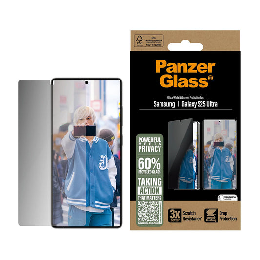 PanzerGlass Ultra-Wide Fit Privacy-näytönsuoja Samsung Galaxy S25 Ultra S938:lle, karkaistu lasi, täysliima