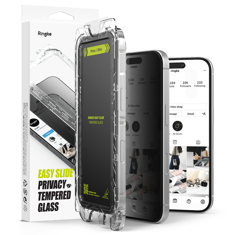Näytön suojakalvo Ringke Easy Slide Privacy Apple iPhone 16 Plus / 15 Plus, Panssarilasi, Full Glue, 2 kappaleen setti