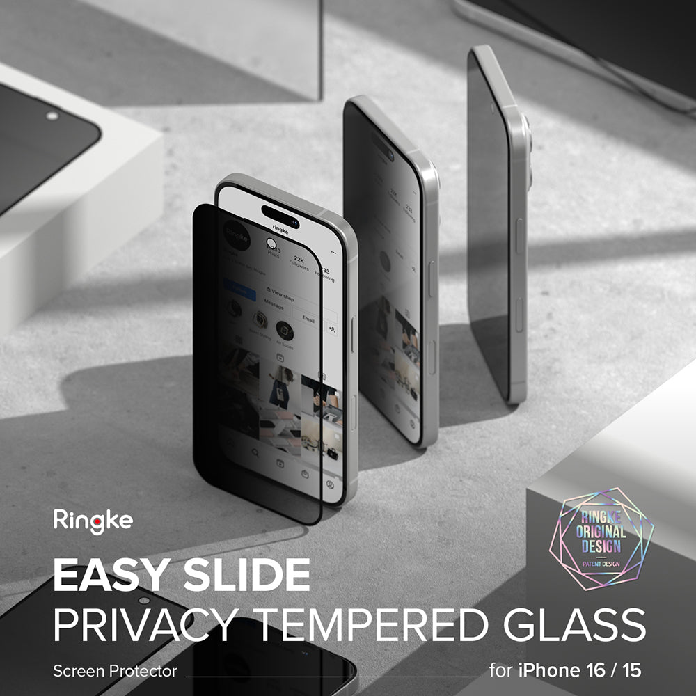 Näytön suojakalvo Ringke Easy Slide Privacy Apple iPhone 16 Plus / 15 Plus, Panssarilasi, Full Glue, 2 kappaleen setti
