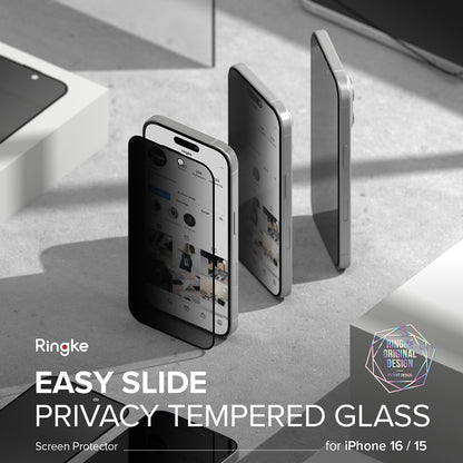 Näytön suojakalvo Ringke Easy Slide Privacy Apple iPhone 16 Plus / 15 Plus, Panssarilasi, Full Glue, 2 kappaleen setti