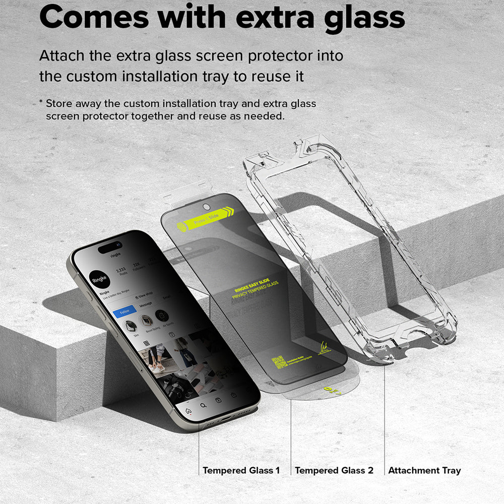 Näytön suojakalvo Ringke Easy Slide Privacy Apple iPhone 16 Plus / 15 Plus, Panssarilasi, Full Glue, 2 kappaleen setti