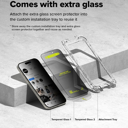 Näytön suojakalvo Ringke Easy Slide Privacy Apple iPhone 16 Plus / 15 Plus, Panssarilasi, Full Glue, 2 kappaleen setti