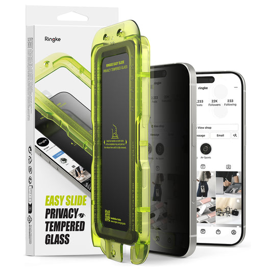 Ringke Easy Slide Privacy -näytönsuoja Apple iPhone 17 Pro Maxille, karkaistu lasi, täysiliimainen, 2 kappaleen setti