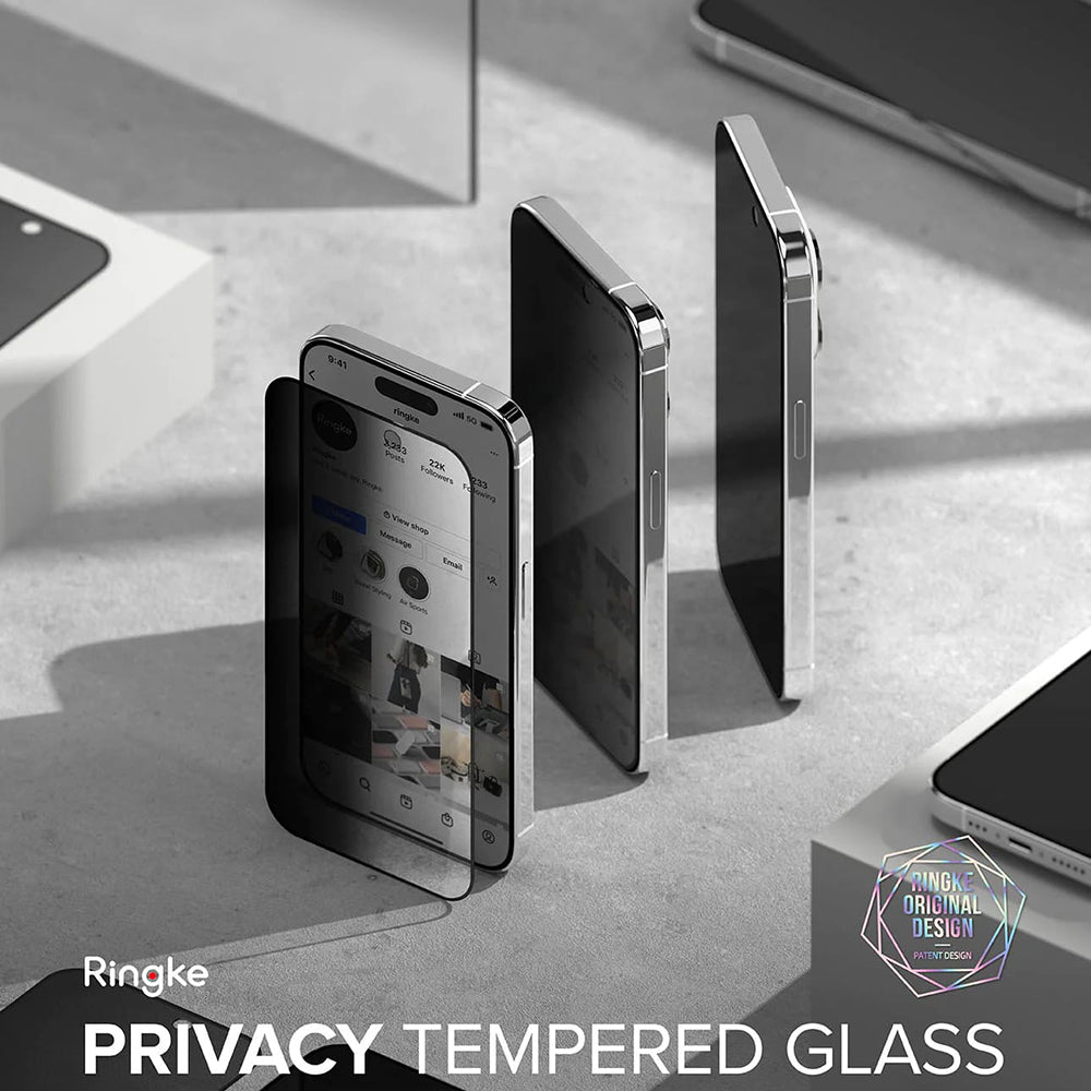 Privacy Ringke -näytönsuojakalvo Apple iPhone 15 Prolle, Panssarilasi, Täysliima