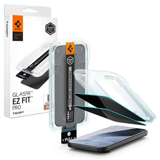 Näytönsuoja Privacy Spigen GlastR EZ FIT Pro Google Pixel 11 Pro / 10 Pro -puhelimelle, Karkaistu lasi, Täysiliima, 2 kappaleen setti AGL11481