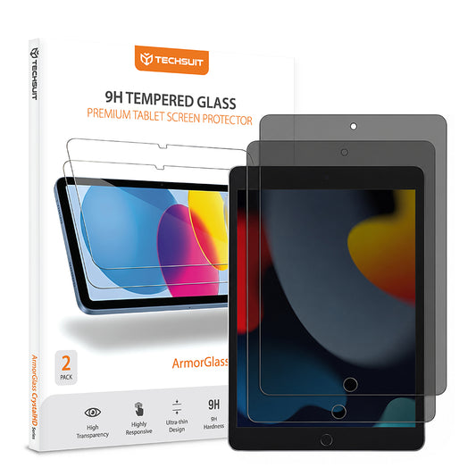 Privacy Techsuit ArmorGlass CrystalHD -näytönsuoja Apple iPad 10.2 (2021) -laitteelle, karkaistu lasi, täysiliimainen, 2 kappaleen setti