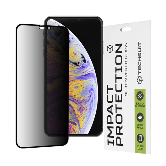 Techsuit Privacy -näytönsuoja Apple iPhone 11 Pro Max / XS Max -puhelimelle, karkaistu lasi, täysiliimainen, 111D