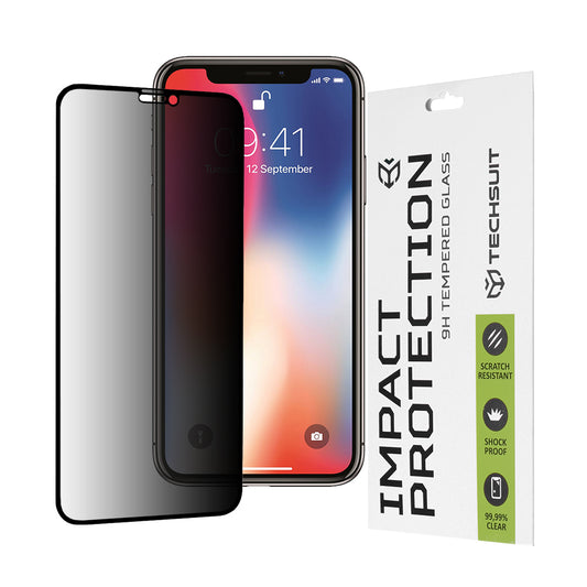 Techsuit Privacy -näytönsuoja Apple iPhone 11 Pro / XS / X:lle, karkaistu lasi, täysiliimainen, 111D