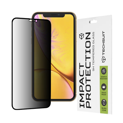 Privacy Techsuit -näytönsuoja Apple iPhone 11 / XR:lle, karkaistu lasi, täysiliimainen, 111D