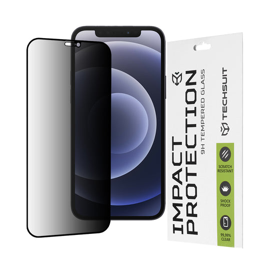 Techsuit Privacy -näytönsuoja Apple iPhone 12 / 12 Pro -puhelimelle, karkaistu lasi, täysliimainen, 111D