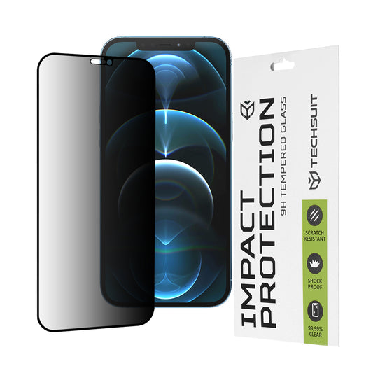 Privacy Techsuit -näytönsuoja Apple iPhone 12 Pro Maxille, karkaistu lasi, täysiliimainen, 111D