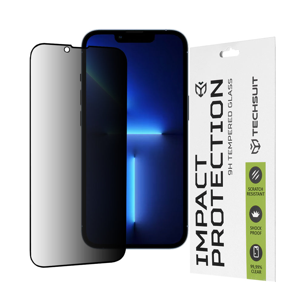 Privacy Techsuit Screen Protector for Apple iPhone 14 Plus / 13 Pro Max, Tempered Glass, Full Glue, 111D