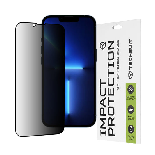 Techsuit Privacy -näytönsuoja Apple iPhone 14 Plus / 13 Pro Max -puhelimille, karkaistu lasi, täysiliimainen, 111D