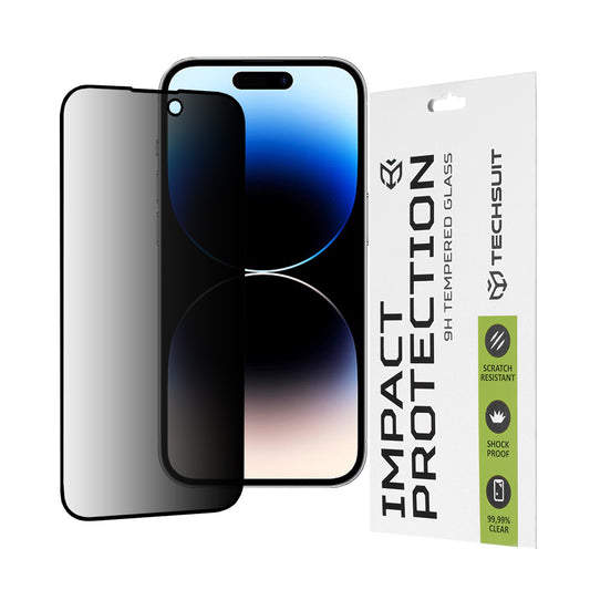 Privacy Techsuit -näytönsuoja Apple iPhone 14 Prolle, karkaistu lasi, täysiliimainen, 111D