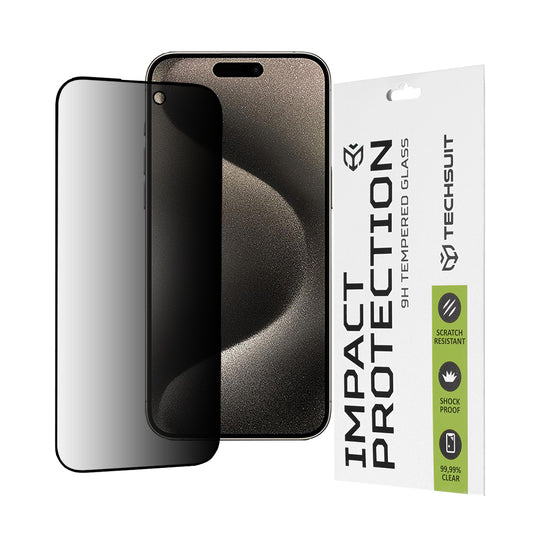 Techsuit Privacy -näytönsuoja Apple iPhone 15 Pro Maxille, karkaistu lasi, täysiliimainen, 111D