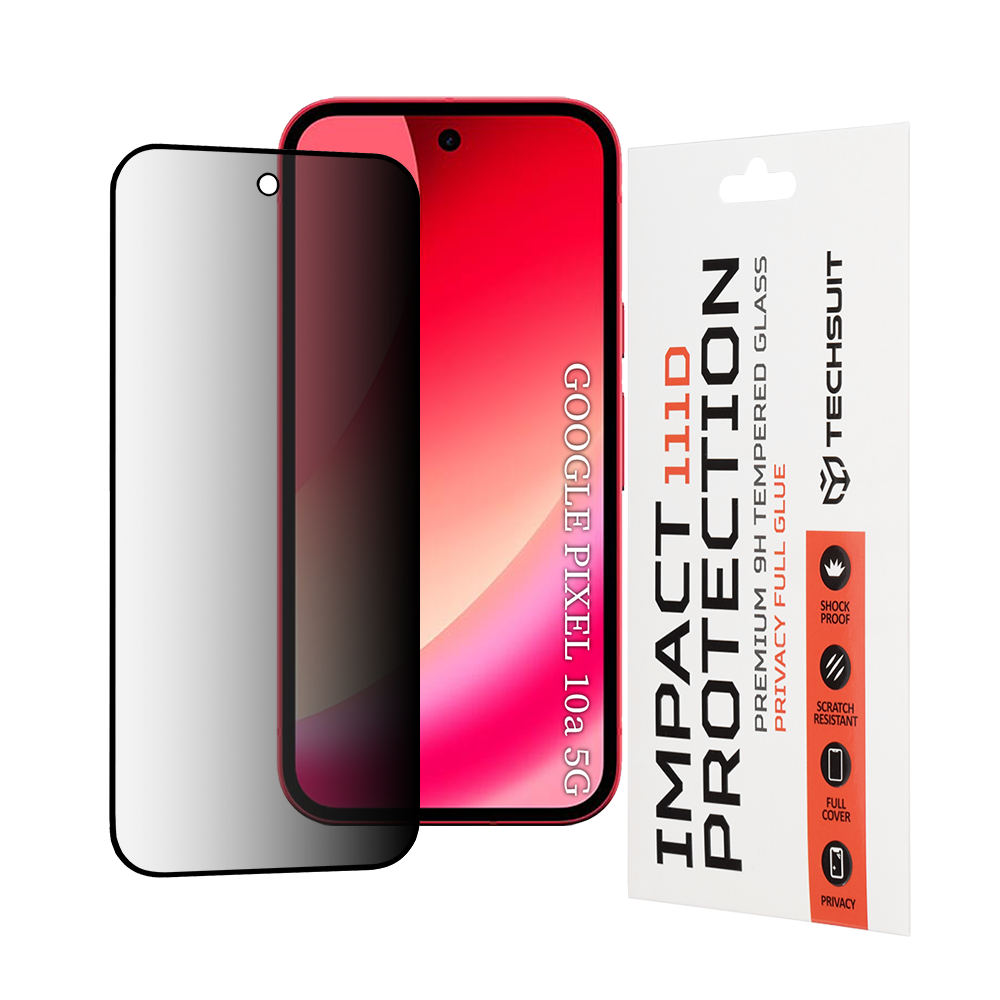 Näytönsuoja Privacy Techsuit Google Pixel 10a:lle, Panssarilasi, Full Glue, 111D