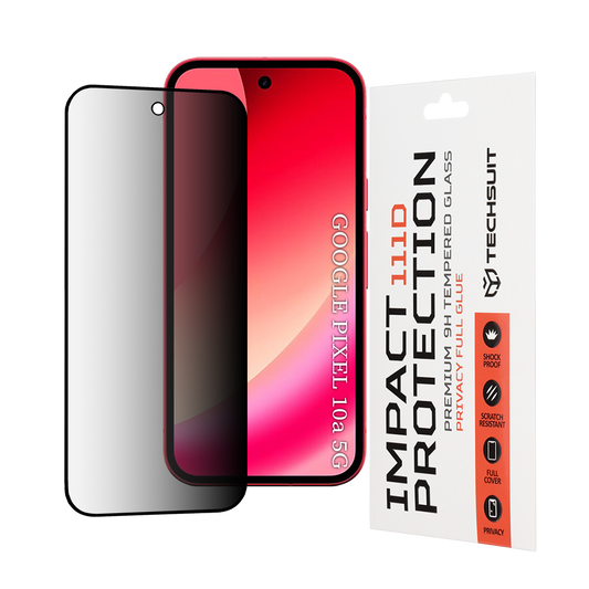 Näytönsuoja Privacy Techsuit Google Pixel 10a:lle, Panssarilasi, Full Glue, 111D