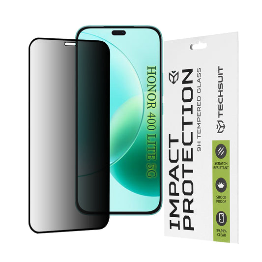 Techsuit Privacy -näytönsuoja Honor 400 Lite / X8c / X8b -puhelimille, turvalasi, täyshartsi, 111D