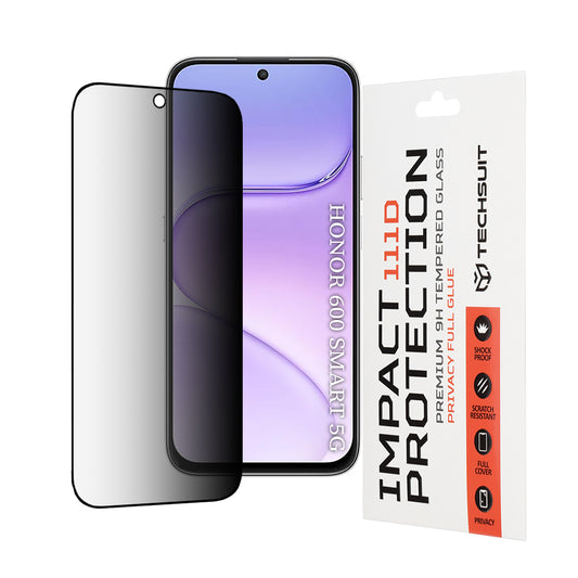 Techsuit Privacy -näytönsuoja Honor 600 Smartille, karkaistu lasi, täysiliimainen, 111D