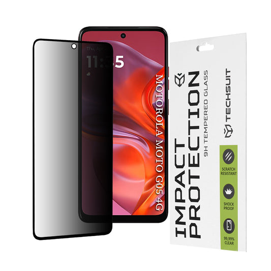 Techsuit Privacy -näytönsuoja Motorola Moto E15 / G05:lle, karkaistu lasi, täysiliima, 111D