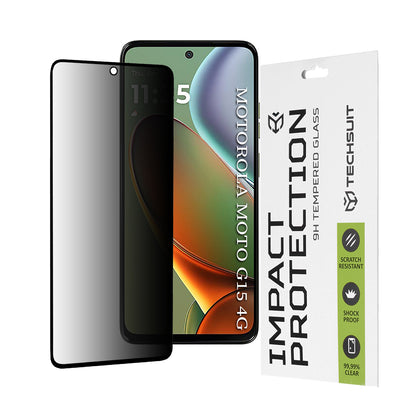 Techsuit Privacy -näytönsuoja Motorola Moto G15 / G15 Powerille, karkaistu lasi, täysiliimainen, 111D