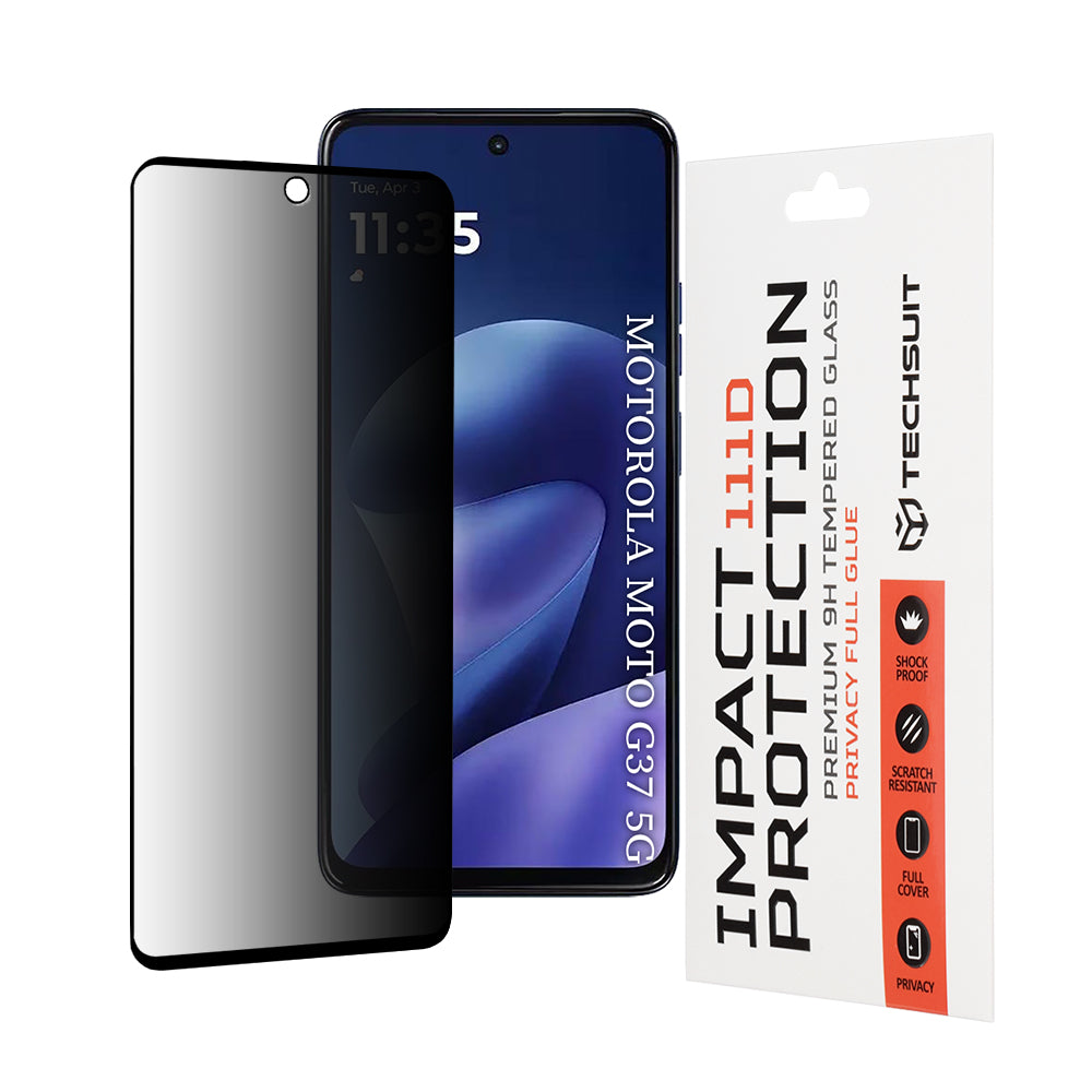 Techsuit Privacy -näytönsuoja Motorola Moto G47 / G37 Power / G37 -puhelimelle, karkaistu lasi, täysiliimainen, 111D