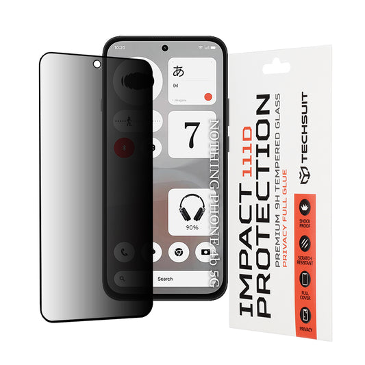 Privacy Techsuit -näytönsuoja Nothing Phone (4b) -puhelimelle, karkaistu lasi, täysiliimainen, 111D