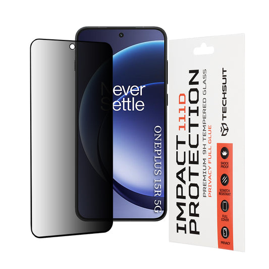 Privacy Techsuit -näytönsuojakalvo OnePlus 15R:lle, Panssarilasi, Full Glue, 111D