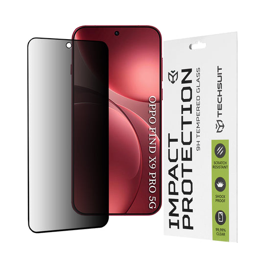 Privacy Techsuit -näytönsuojakalvo Oppo Find X9 Prolle, Panssarilasi, Täysliima, 111D
