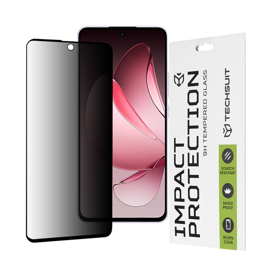 Techsuit Privacy -näytönsuoja Oppo Reno13 FS 5G / Reno13 F 4G / Reno13 F -puhelimille, karkaistu lasi, täysiliimainen, 111D