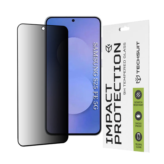 Techsuit Privacy -näytönsuoja Samsung Galaxy S25 FE:lle, karkaistu lasi, täysiliimainen, 111D