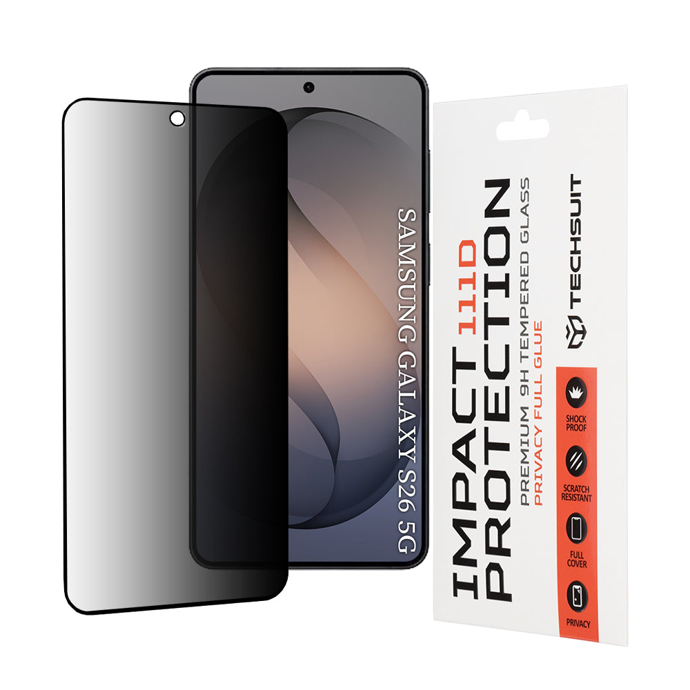 Privacy Techsuit Screen Protection Film for Samsung Galaxy S26 S942, Tempered Glass, Full Glue, 111D