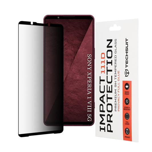 Privacy Techsuit -näytönsuoja Sony Xperia 1 VIII:lle, karkaistu lasi, täysiliimainen, 111D